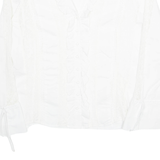 Womens Ruffle Blouse White Collared Long Sleeve M