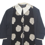 SYCOMORE Womens Oversized Blouse Black Collared Long Sleeve Viscose Fair Isle L