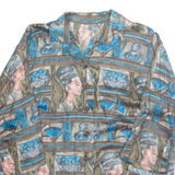 Womens Printed Blouse Green Collared Crazy Pattern L