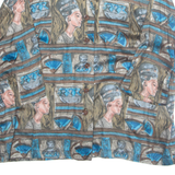 Womens Printed Blouse Green Collared Crazy Pattern L