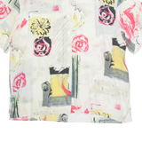 Womens Printed Shirt White Collared Viscose Floral L