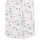OUI SPORT Womens Printed Shirt White Collared Sleeveless Viscose Crazy Pattern M