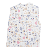 OUI SPORT Womens Printed Shirt White Collared Sleeveless Viscose Crazy Pattern M