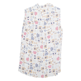 OUI SPORT Womens Printed Shirt White Collared Sleeveless Viscose Crazy Pattern M