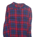 MNG BASICS Womens Printed Blouse Blue Collared Long Sleeve Viscose Check L