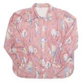 Womens Printed Shirt Red Collared Long Sleeve Crazy Pattern L