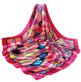 Anyyou Fashion Premium Satin Square Scarf – Pink Aqua Silk-Feel Neckwrap for Women