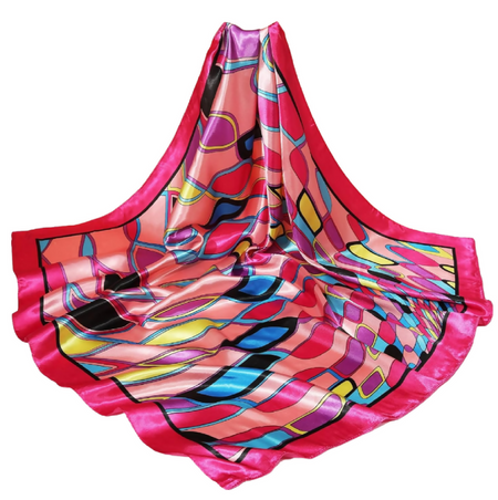 Anyyou Fashion Premium Satin Square Scarf – Pink Aqua Silk-Feel Neckwrap for Women