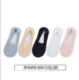 Anyfootwear 5 Pairs Women's Lace Flower Invisible Ankle Socks Size 5-9 Breathable Anti-Slip Non-Skid Low Cut Fashion Socks (Grey, Beige, Black, White, Pink)