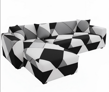 Anyseat 4-Seater Sofa Cover – Black White Geometric Style Slipcover for Living Room Chair Protection