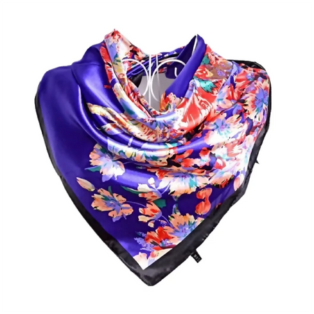 Anyyou Fashion Premium Satin Square Scarf – Purple Blue Silk-Feel Neckwrap for Women