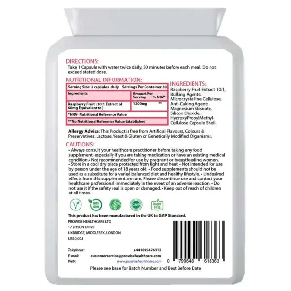 Raspberry Ketones 1200 mg - 60 Vegan Capsules | Advance Formulation with Pure Raspberry Ketones Supplements | Raspberry Fruit Extract for Weight Management