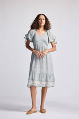 Puff Sleeve Midi Dress in Sage Green