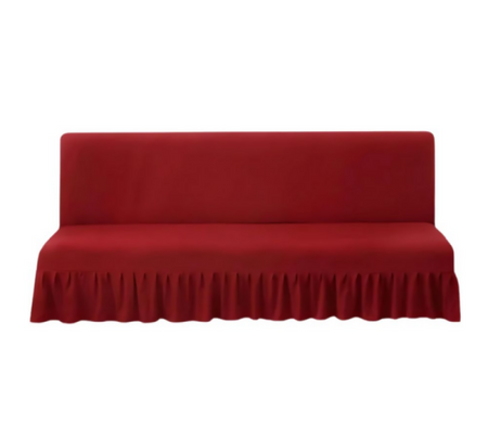 Anyseat Red Armless Futon Slipcover – Stretch Sofa Bed Protector with Ruffle Skirt