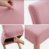 Anyseat Pink Velvet Dining Chair Cover – Plush Stretchable Slipcover for Kitchen & Dining Room Chairs