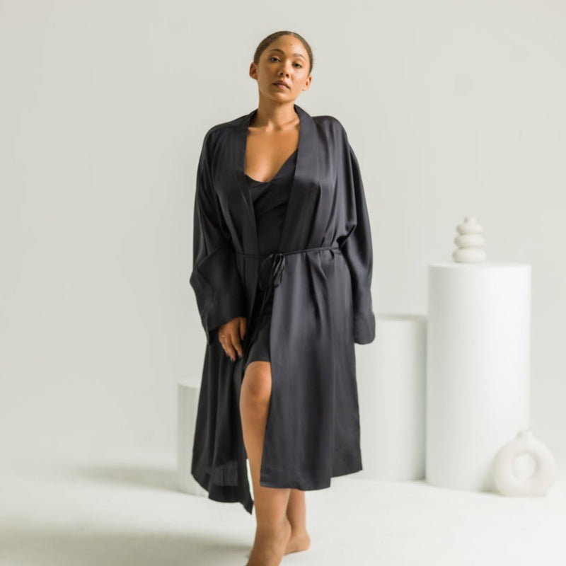 Onyx | Signature Sateen Robe Made With 100% Organic Bamboo #Color_onyx