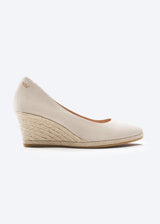 Roses U Cut Beige Canvas Slip On Women Espadrille Wedge