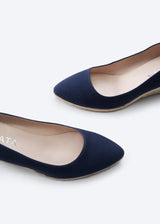 Roses U Cut Navy Blue Canvas Slip On Women Espadrille Wedges Toe Detail