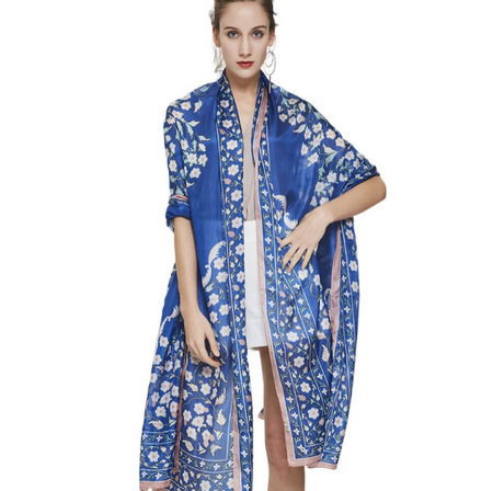 Anyyou 100% Mulberry Silk Ocean Blue Scarf Women Luxury Long Shawl – Beach Wear, Swimwear Cover Up, Pashmina Face Shield Foulard Fashion Accessory