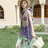 Anyyou 100% Mulberry Silk Purple And Green Long Scarf Luxury Brand Women Beach Shawl Wear Swimwear Pashimina Face Shield