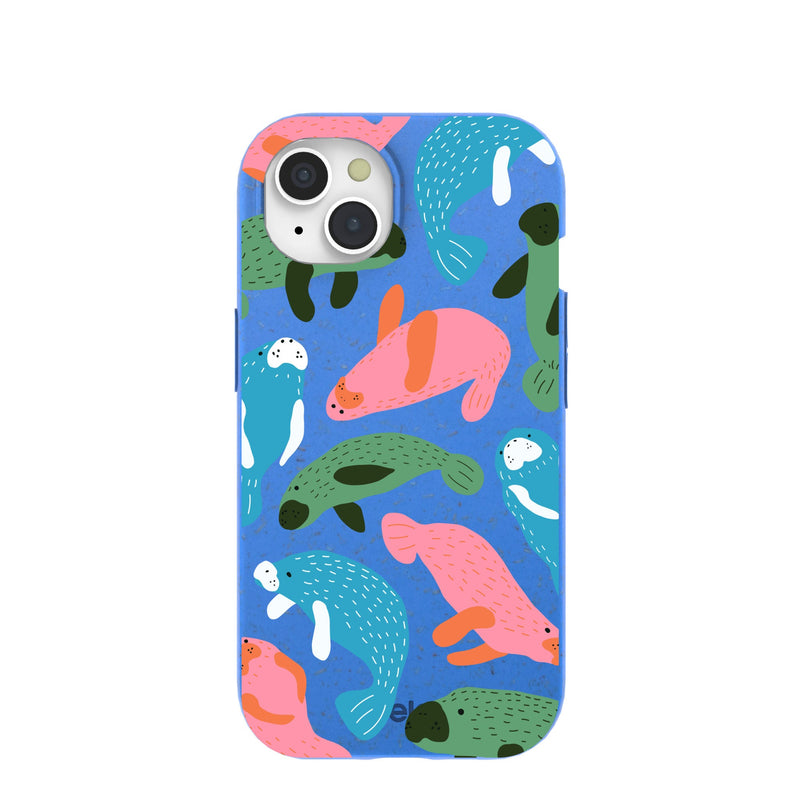 Electric Blue Sea Cows iPhone 15 Case
