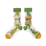 Anyfootwear 5 Pairs Yellow Green Crystal Silk Socks Size 5-9 Harajuku Fashion Flower Vine Pattern Comfortable Soft Breathable Casual Socks for Women