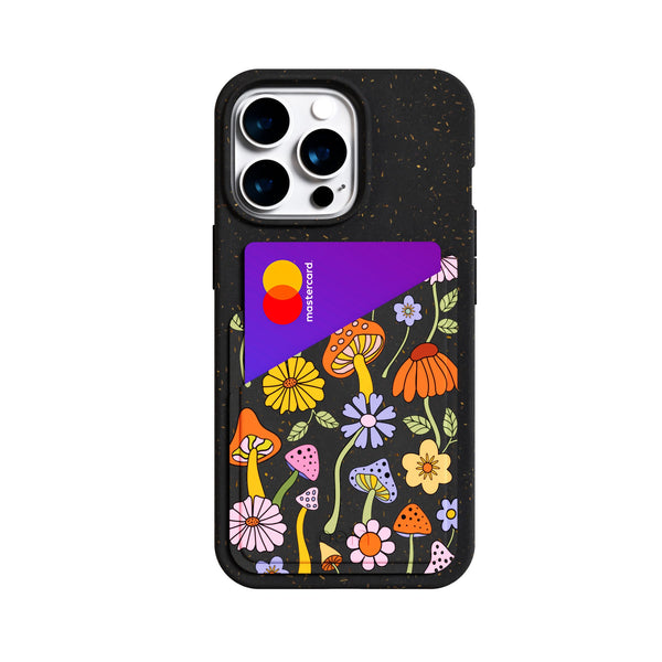 Shrooms and Blooms Black Phone Case Card Holder 