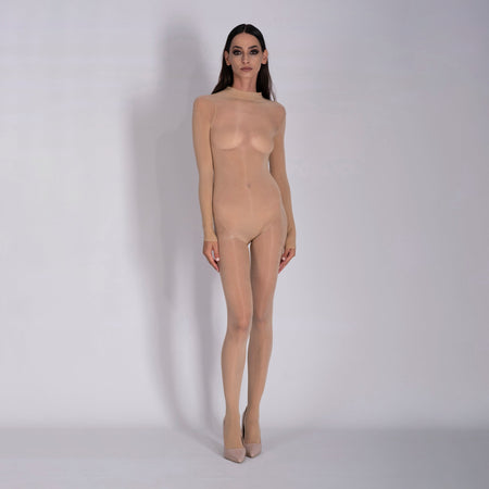 LECHERY® LUSTROUS SILKY SHINY SHEER BODYSTOCKING • NATURAL