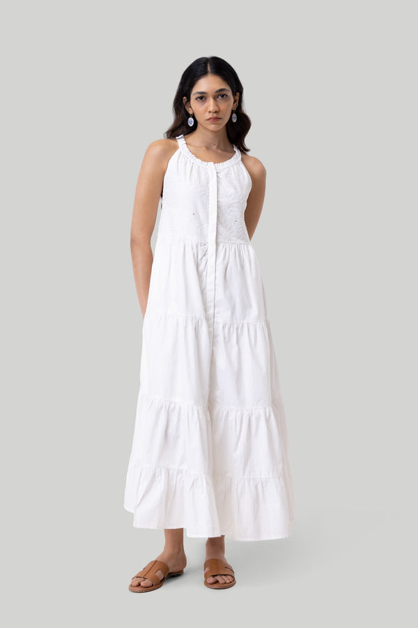 Sleeveless embroidered tiered maxi dress