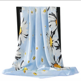 Anyyou Fashion Premium Satin Square Scarf – Fresh Daisy Blue Silk-Feel Neckwrap for Women