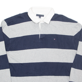 TOMMY HILFIGER Mens Polo Shirt Blue Striped Long Sleeve 2XL