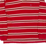 TOMMY HILFIGER Mens Polo Shirt Red Striped Long Sleeve L