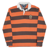 TOMMY HILFIGER Mens Polo Shirt Orange Striped Long Sleeve M