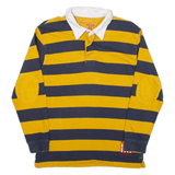 B.U.M EQUIPMENT Mens Polo Shirt Yellow Striped Long Sleeve S
