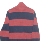 TOMMY HILFIGER Mens Patterned Jumper Red Striped 1/4 Zip Tight Knit S
