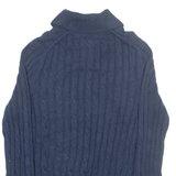 TOMMY HILFIGER Mens Jumper Blue Button Neck Cable Knit M