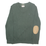 TOMMY HILFIGER Mens Jumper Green V-Neck Tight Knit S