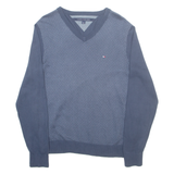 TOMMY HILFIGER Mens Patterned Jumper Blue Diamond V-Neck Tight Knit M