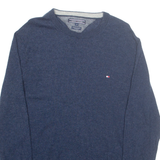 TOMMY HILFIGER Mens Jumper Blue Tight Knit Wool M