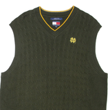 TOMMY HILFIGER Mens Jumper Green V-Neck Cable Knit Sleeveless XL