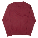 TOMMY HILFIGER Mens Jumper Red V-Neck Tight Knit L