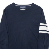 TOMMY HILFIGER Mens Jumper Blue Tight Knit 3/4 Sleeve Wool M