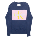 CALVIN KLEIN JEANS Womens Patterned Jumper Purple Crazy Pattern Wool S