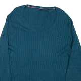 TOMMY HILFIGER Womens Jumper Blue Cable Knit 2XL