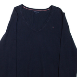 TOMMY HILFIGER Mens Jumper Blue V-Neck Tight Knit L