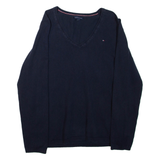 TOMMY HILFIGER Mens Jumper Blue V-Neck Tight Knit L