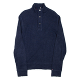 TOMMY HILFIGER Mens Jumper Blue Button Neck Tight Knit S