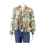 GABRIEL Womens Kimono Blouse Beige Long Sleeve Crazy Pattern M