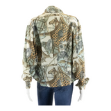 GABRIEL Womens Kimono Blouse Beige Long Sleeve Crazy Pattern M