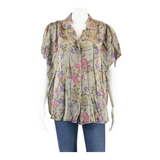 Womens Blouse Grey Collared Floral XL